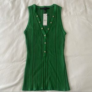 NWT White House Black Market Amazon Green V-Neck Ribbed Snap Tank Small